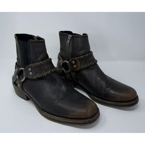 Free People Harness Boots Womens 39/8.5 Brown Leather Moto Biker Ankle Side Zip